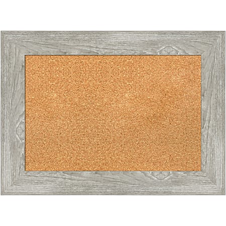 Amanti Art Rectangular Non-Magnetic Cork Bulletin Board, Natural, 30” x 22”, Dove Graywash Plastic Frame
