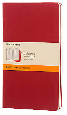 Moleskine Cahier Journals, 5" x 8-1/4", Ruled, 80 Pages, Cranberry Red, Set Of 3 Journals