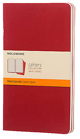 Moleskine Cahier Journals, 5" x 8-1/4", Ruled, 80 Pages (40 Sheets), Cranberry Red, Set Of 3 Journals