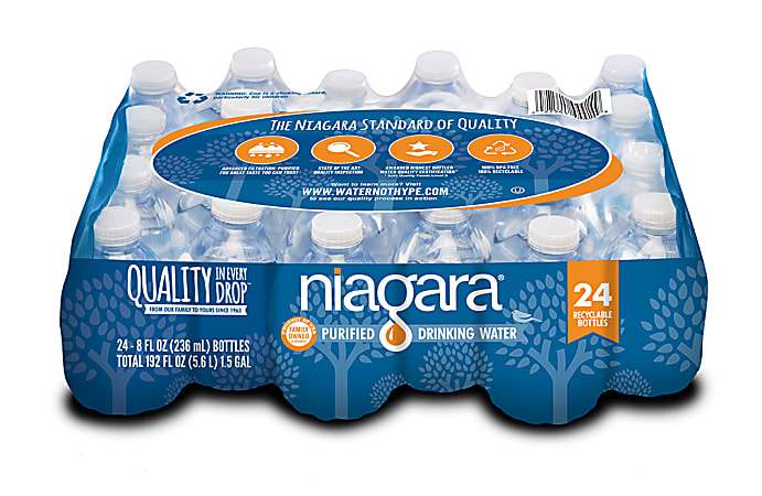 Niagara Purified Drinking Water Bottles, 8 Fl Oz, Pack Of 24 Bottles