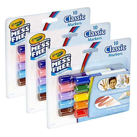 Crayola Color Wonder Mess Free Mini Markers, Classic Colors, 10 Markers Per Pack, Set Of 3 Packs