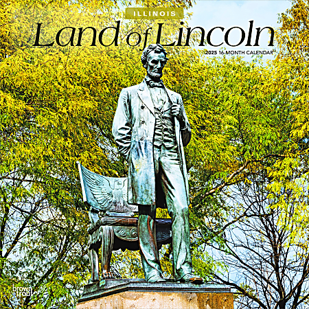 2025 BrownTrout Land of Lincoln Illinois Places Monthly Square Wall Calendar, 12" x 12", American States, Jan to Dec 2025, 9781975482985