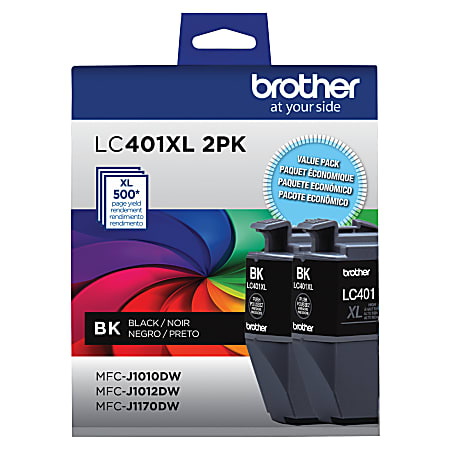 Brother® Genuine LC401XL2PK High-Yield Black Ink Cartridges, Pack Of 2 Cartridges