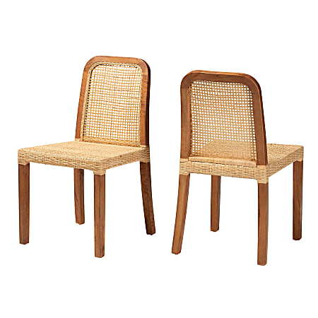 bali & pari Caspia Mid-Century Modern Dining Chairs, Natural Brown/Walnut Brown, Set Of 2 Chairs