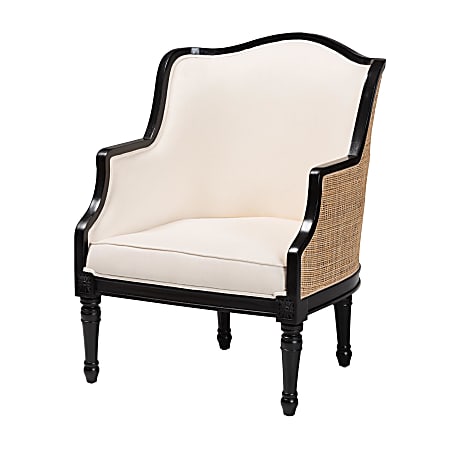 bali & pari Elizette Traditional French Fabric and Wood Accent Chair, Beige/Black