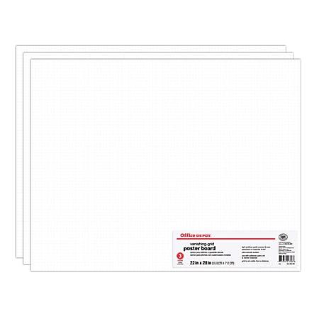 Office Depot® Brand Vanishing Grid Poster Board, 22" x 28", White, Pack Of 3