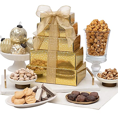 Gourmet Gift Baskets Holiday Tower Gift Basket Set, Set Of 7 Pieces