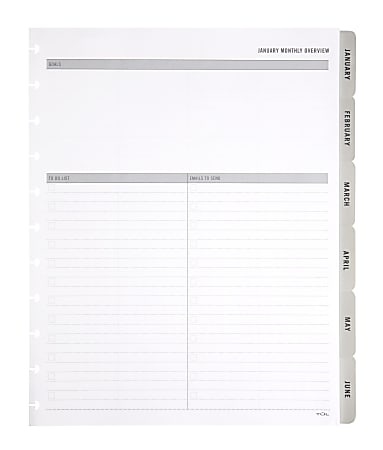 TUL® Discbound Monthly Planner Refill With 12 Tab Dividers, Letter Size, Gray, January To December 2023