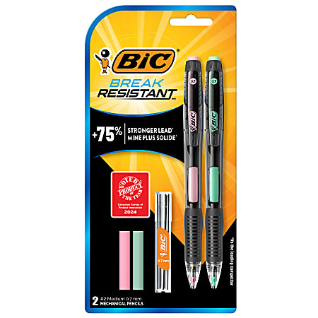 BIC Break Resistant Mechanical Pencils With Erasers No. 2 Medium
