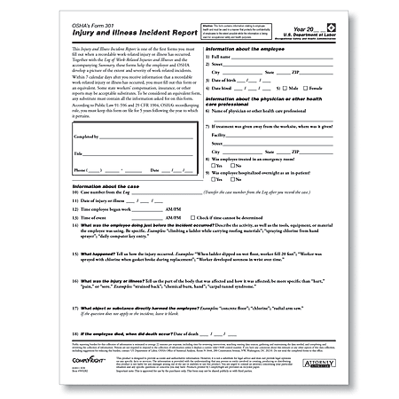 ComplyRight OSHA Form 301, 8 1/2" x 11", White, Pack Of 25