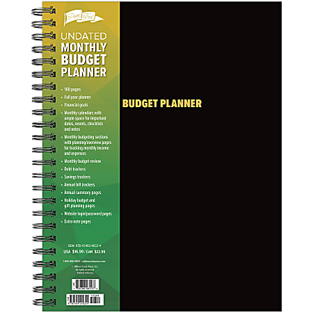 Willow Creek Press 12-Month Undated Budget/Finance Monthly Tracker Planner, 8-1/2" x 11", Black