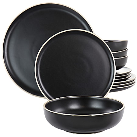 Gibson Elite Serenade 12-Piece Round Stoneware Dinnerware Set, Black