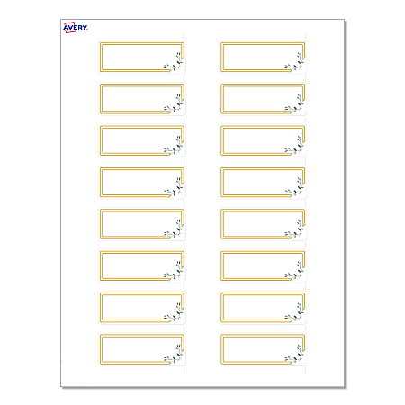 Avery® Print-To-The-Edge Labels & Sure Feed®, S00-D2K-PRWMP10, 1" x 2-5/8", Matte White, Preprinted Double Gold Border & Floral Design, Pack Of 160