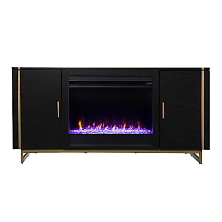 Southern Enterprises Biddenham Color-Changing Fireplace, 26-1/2”H x 54”W x 17”D, Black/Gold