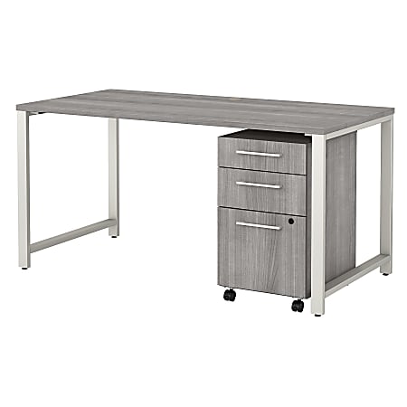 Bush Business Furniture 400 Series 60"W x 30"D Table Desk With 3-Drawer Mobile File Cabinet, Platinum Gray, Standard Delivery