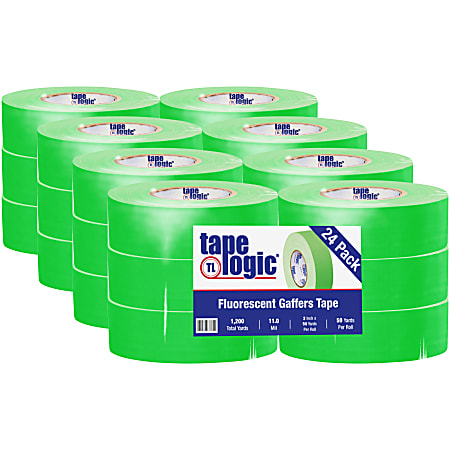 Tape Logic Gaffers Tape, 2" x 50 Yd., Fluorescent Green, Case Of 24 Rolls