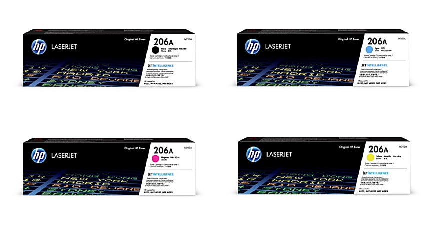 HP 206A 4-Color Black/Cyan/Magenta/Yellow Toner Cartridges, Pack Of 4 Cartridges, HP206ASET-OD