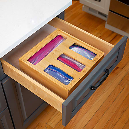 Honey Can Do Bamboo Plastic Bag Organizer For Kitchen Drawer, 3”H x 12”W x 12”D, Brown