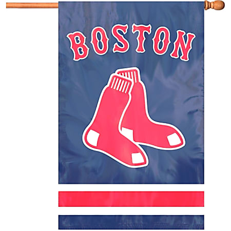 Party Animal Red Sox Applique Banner Flag - 44" x 28" - Heavyweight, Weather Resistant, Embroidered, Hang Tab, Applique, Double-sided - Nylon