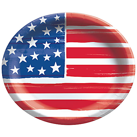 Amscan Painted Patriotic Oval Paper Plates, 10" x 12", Multicolor, 20 Plates Per Pack, Set Of 2 Packs