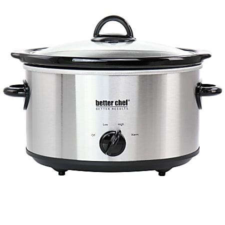 Better Chef 4 Quart Slow Cooker With Removable Stoneware Crock Silver -  Office Depot