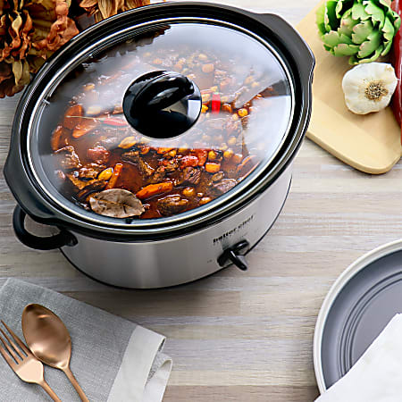 Better Chef 4 Quart Slow Cooker With Removable Stoneware Crock Silver -  Office Depot