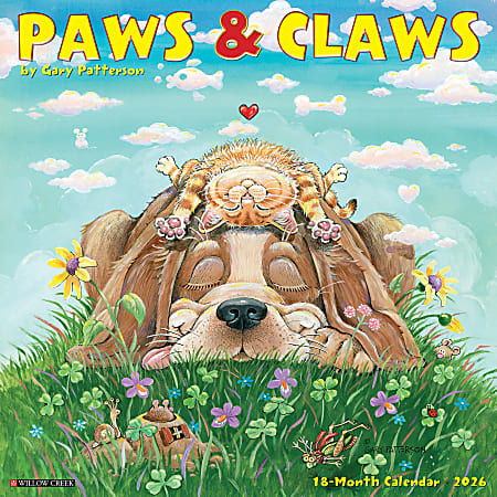 2026 Willow Creek Press Humor & Comics Monthly Wall Calendar, 12" x 12", Paws & Claws by Gary Patterson, January To December, 52341