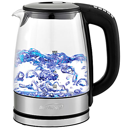 Brentwood 1.7 Liter Glass Electric Kettle With 6 Temperature Presets, 9-1/2”H x 9”W x 6”D, Black/Silver