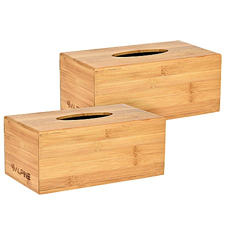 Alpine Wooden Tissue Box Covers, 4-1/2" x 10-1/2" x 6", Bamboo, Pack Of 2 Covers