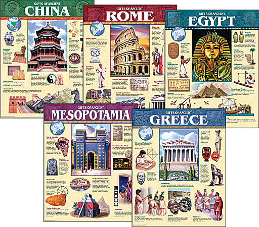 Creative Teaching Press Ancient Civilization Charts, 17" x 21 3/8", Assorted Colors, Grade 5 - 8, Pack Of 5