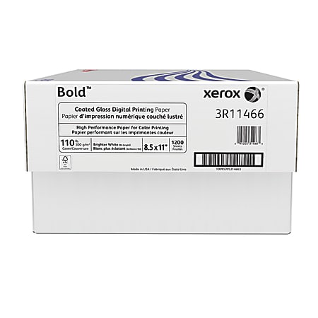 Xerox® Bold Digital™ Coated Gloss Printing Paper, Letter Size (8 1/2" x 11"), 94 (U.S.) Brightness, 110 Lb Cover (300 gsm), FSC® Certified, 200 Sheets Per Ream, Case Of 6 Reams