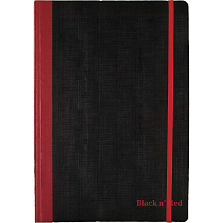 Black n' Red Flexible Casebound Notebook - 72 Sheets - Case Bound - Ruled - 8.40" x 5.9" x 0.6" - Black/Red Cover - Bleed Resistant, Ink Resistant, Storage Pocket, Smooth, Bungee Strap - 1 Each