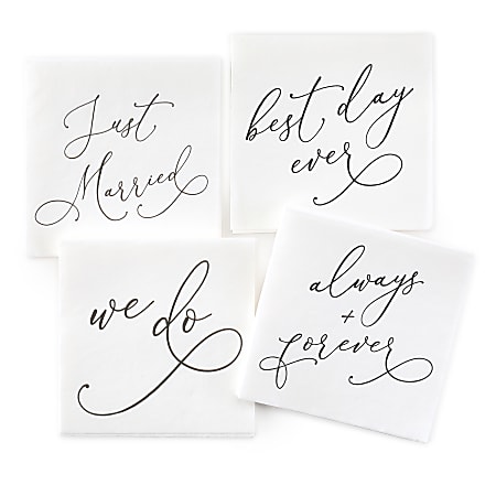 Taylor Party/Event And Ceremony Printed Napkins, 4-3/4" x 4-3/4", Just Married, Box Of 48 Napkins