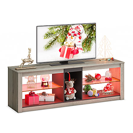 Bestier TV Stand With Adjustable Glass Shelves & RGB Lights For 55" TVs, 18-1/2"H x 55-1/8"W x 13-3/4"D, Gray Wash