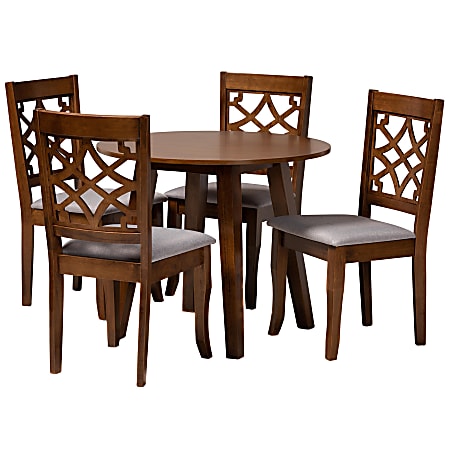 Baxton Studio Mya 5-Piece Dining Set, 29-15/16"H x 35-7/16"W x 35-7/16"D, Gray/Walnut