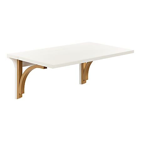 Kate and Laurel Corblynd 30”W Wall-Mounted Floating Student Desk, White/Gold