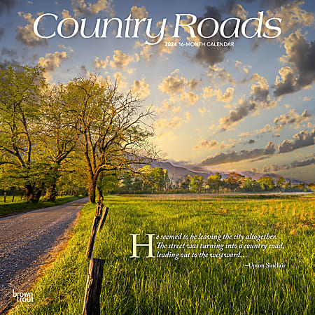 2024 Brown Trout Monthly Square Wall Calendar, 12" x 12", Country Roads, January To December