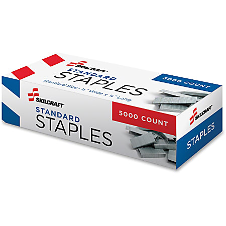 SKILCRAFT Standard Staples - 210 Per Strip - Standard - 5mm - 1/4" Leg - 1/2" Crown - for Paper - Chisel Point, Rust Resistant - Silver - Steel - 5000 / Box