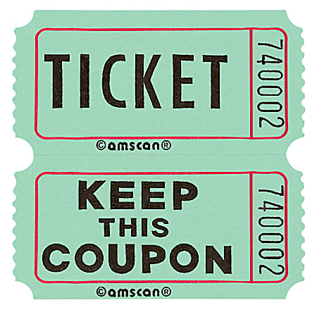Amscan Double Ticket Roll, 6-1/2"H x 6-1/2"W x 2"D, Green, 2,000 Tickets Per Roll