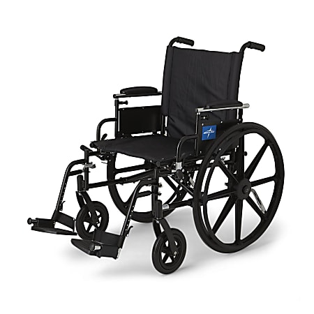 Medline K4 Folding Wheelchair, Lightweight, With Flip-Back Arms, Anti-Tippers And Detachable Swing-Away Footrests, 34"H x 35"W x 12"D, Black