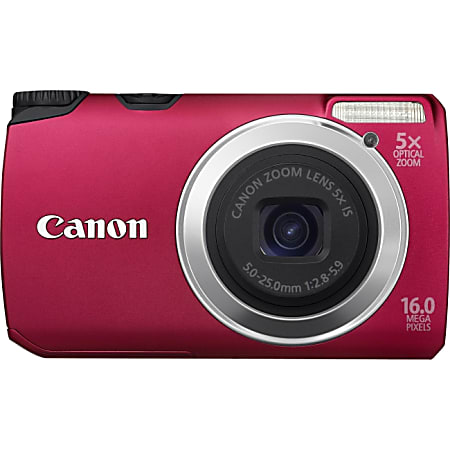 ganador Alrededor pétalo Canon PowerShot A3300 IS 16 Megapixel Compact Camera Red - Office Depot