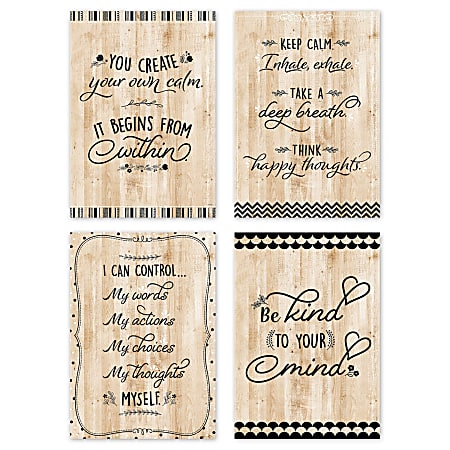 Creative Teaching Press Core Décor Black, White And Wood Inspire U Posters, 13-3/8" x 19", Multicolor, Pack Of 4 Posters
