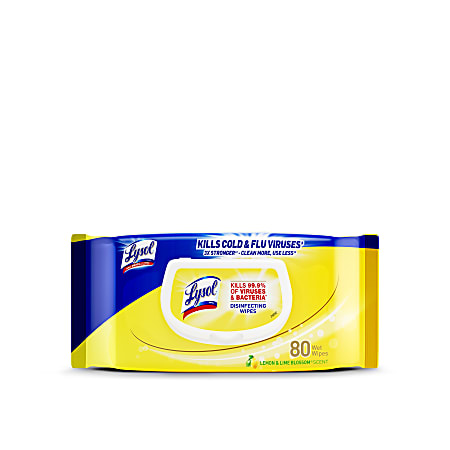 Lysol® Disinfecting Wipes, Lemon And Lime Blossom, 7" x 8", Pack Of 80 Wipes
