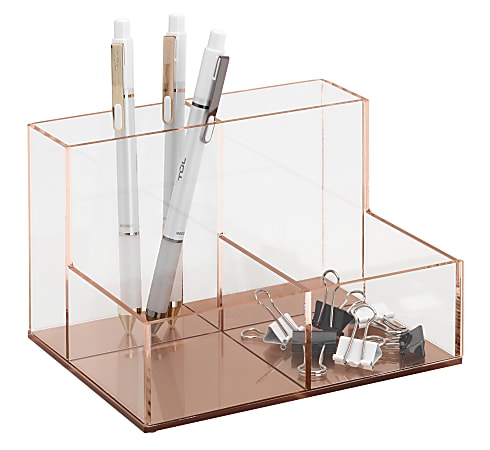 Realspace® Rose Gold Acrylic 4-Compartment Desk Caddy