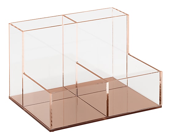 Realspace® Vayla Acrylic Desk Caddy With Drawer, 6-7/8”H x 12-1/2”W x  5-3/8”D, Clear/Gold - Zerbee