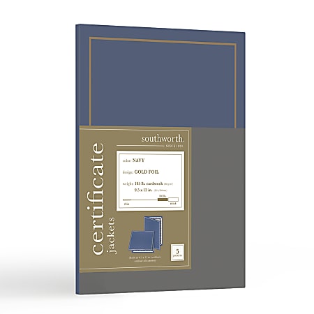 Southworth® Certificate Jackets, Navy/Gold Foil Border, Pack Of