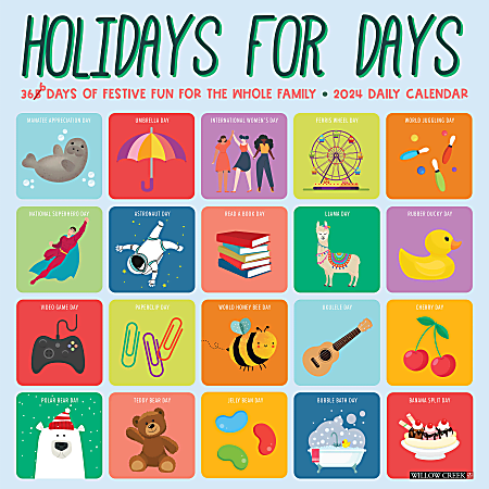 2024 Willow Creek Press Humor & Comics Monthly Wall Calendar, 12" x 12", Holidays for Days, January To December