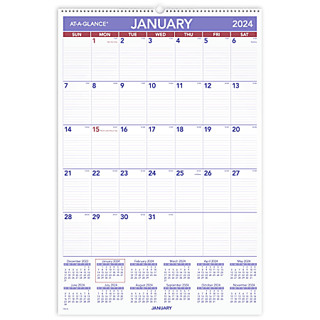 2024 AT-A-GLANCE® Monthly Wall Calendar, 20" x 30", January To December 2024, PM428