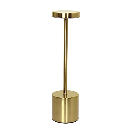 Simple Designs Mushroom Magic Disc Dimming Rechargeable Cordless 4-Way Touch Sensor Stick Desk Lamp, 12-3/4"H, Gold