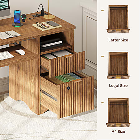 Bestier 55 Wood Computer Desk with Smart Lock Drawer Keyboard Tray ...